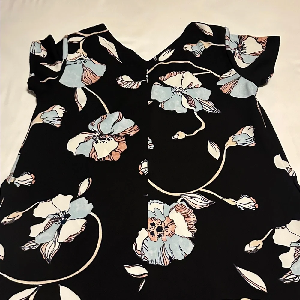 A New Day Black Dress with Blue and White Floral Design